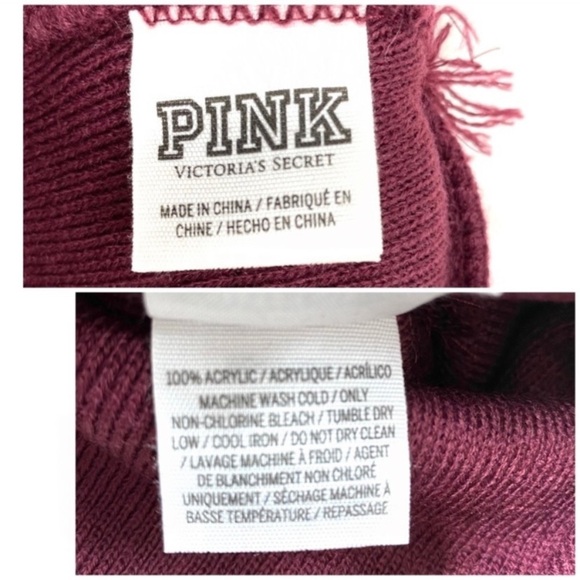 VICTORIA’S Secret Pink Spell out Logo Knitted Winter Snow Hat in Burgundy - Picture 5 of 6